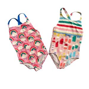 Mini Boden Pink Rainbow Print and Ice Cream One-Piece Swimsuits